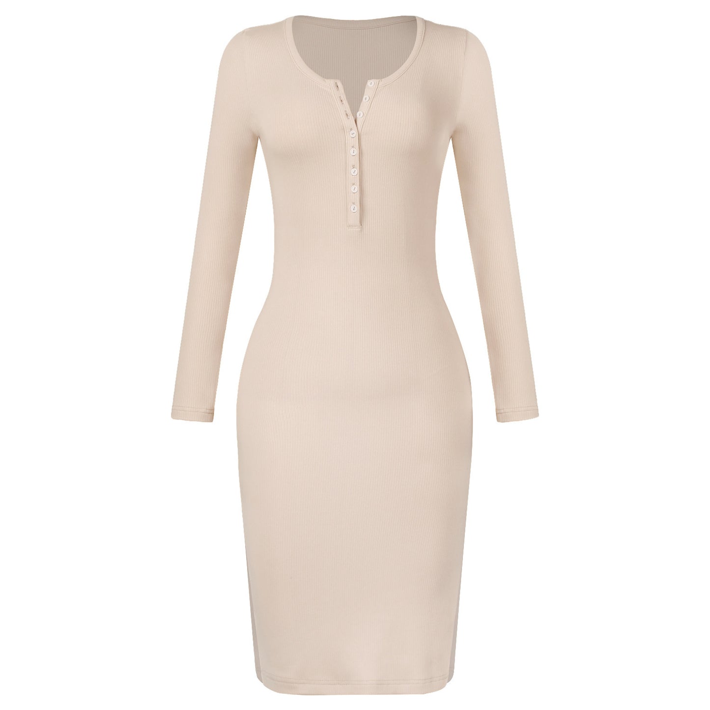 Elegant Button Design Long Sleeves Dresses