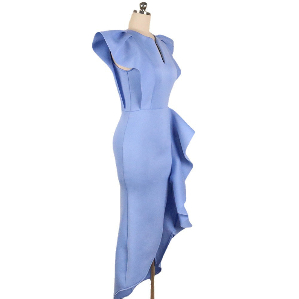 Irregular Women High Waist Ruffled Plus Sizes Dresses
