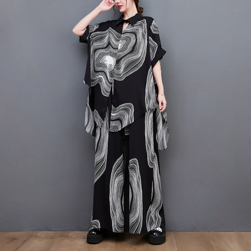 Fashion Chiffon Plus Sizes Shirts & Wide Legs Pants