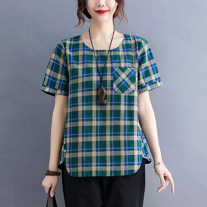 Casual Linen Short Sleeves Women Blouses