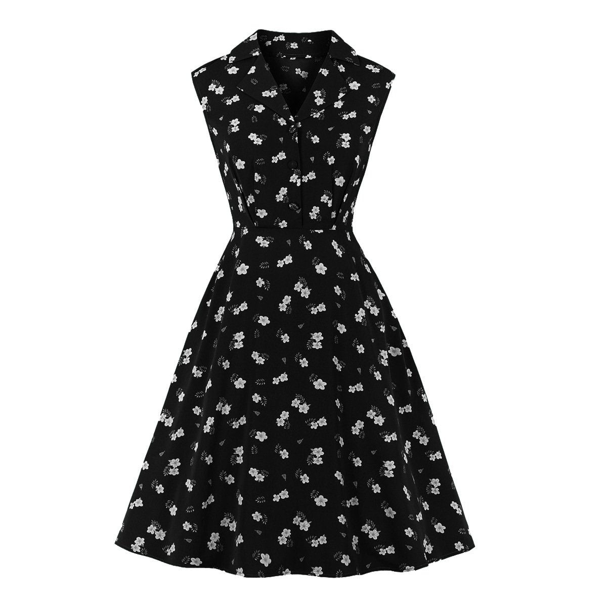 Women Turnover Colloar Floral Retro Dresses-STYLEGOING