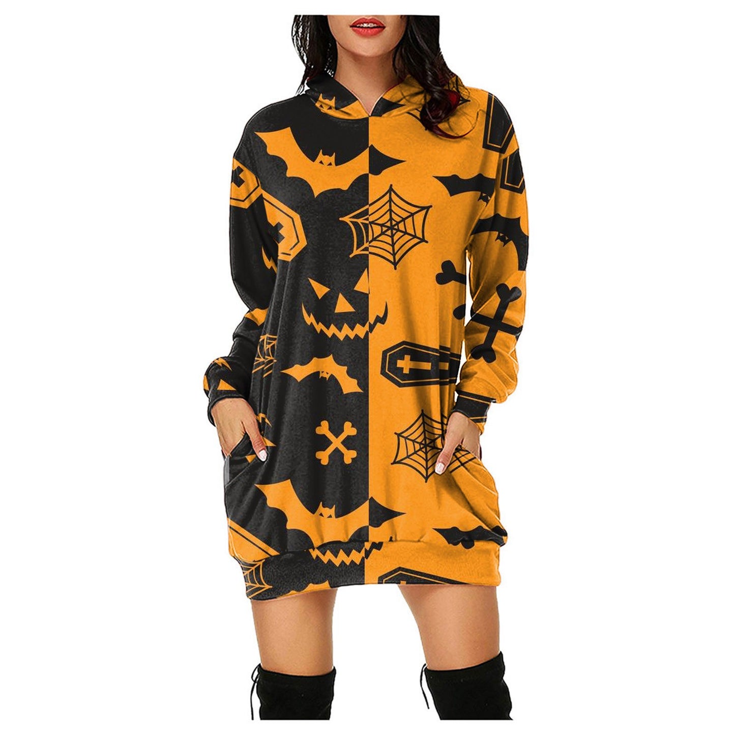 Halloween Pumpkin Design Pullover Hoodies for Women