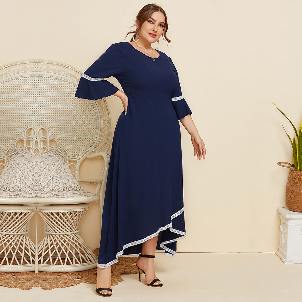 Asymmetrical Designed Blue Women Plus Sizes Dresses