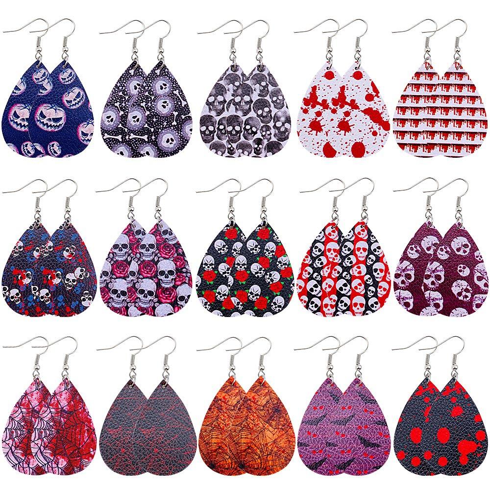 Happy Halloween Skeleton Spider Print Earrings 2 Sets