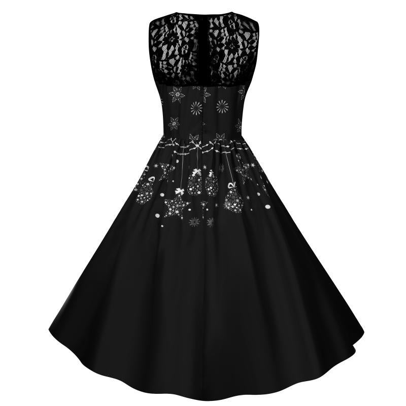 Merry Christmas Fashion Women Lace Sleeves Dresses