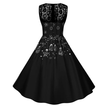 Merry Christmas Fashion Women Lace Sleeves Dresses