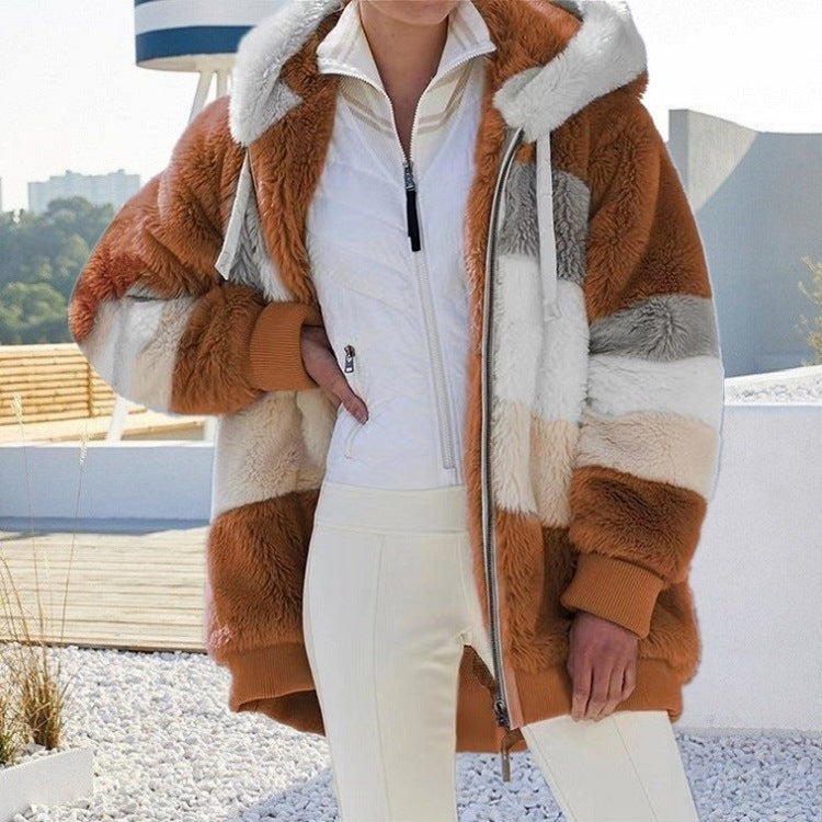 Winter Velvet Zipper Hoodies Overcoat for Women