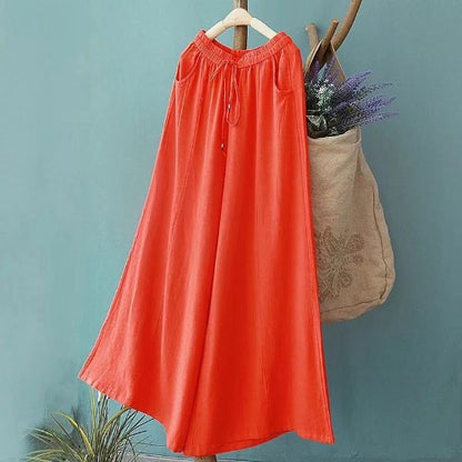 Vintage Linen Elastic Waist Summer Wide Legs Pants for Women