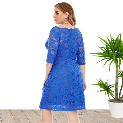 Women Plus Sizes Lace Midi Dresses-STYLEGOING