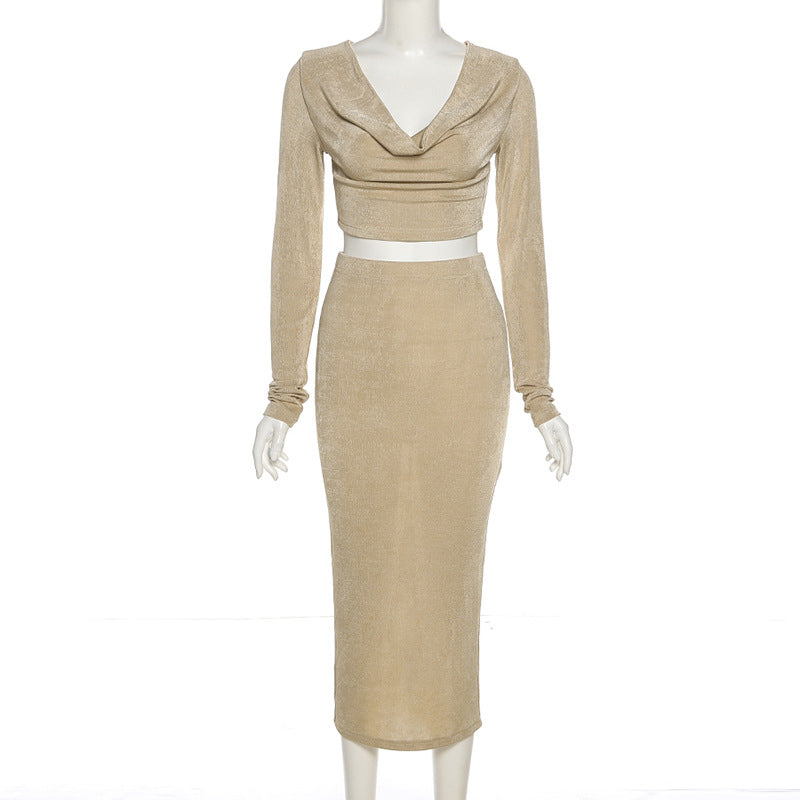 Sexy High Waist Long Sleeves Midriff Baring 2pcs/Set