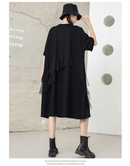Designed Tulle Decoration Summer Women Loose Plus Sizes Midi Dresses