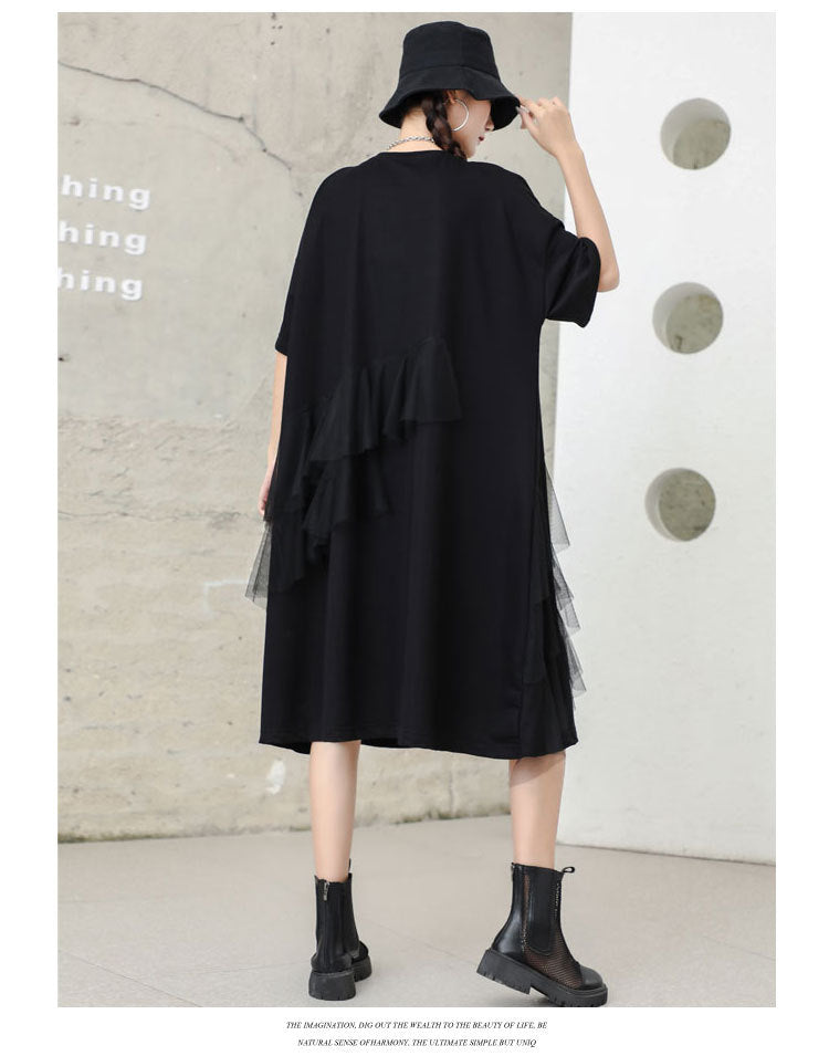 Designed Tulle Decoration Summer Women Loose Plus Sizes Midi Dresses