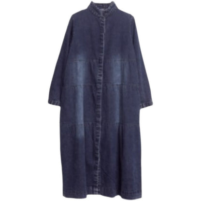 Casual Denim Polo Neck Plus Sizes Long Maxi Dresses