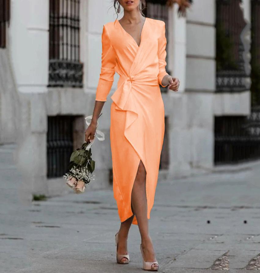 Sexy Split Front 3/4 Length Sleeves Women Dresses