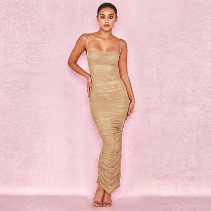 Sexy Split Front Pleated Long Party Dresses