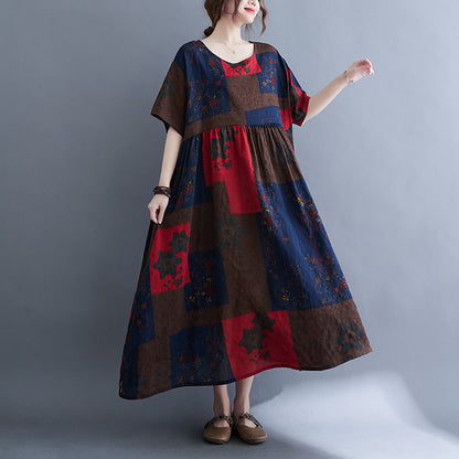 Vintage Summer Linen Short Sleeves Long Cozy Dresses