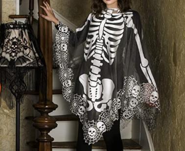 Halloween Lace Skeleton Print Cape