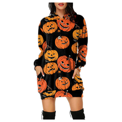 Halloween Pumpkin Design Pullover Hoodies for Women