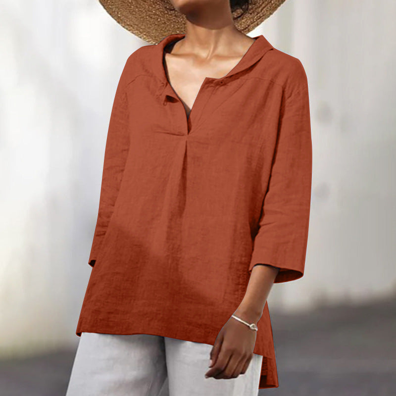 Vintage 3/4 Length Sleeves Casual Women Shirts