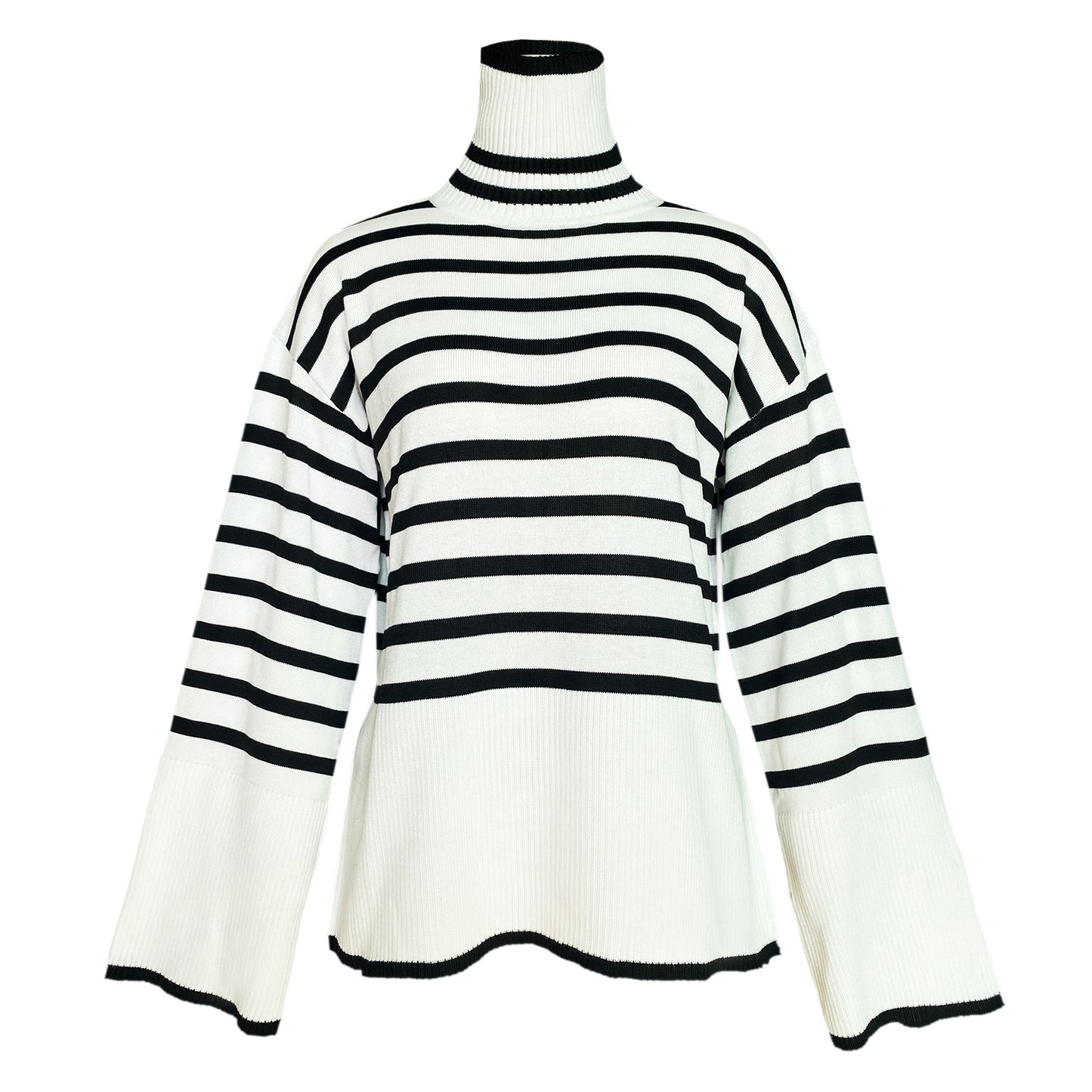 Women High Neck Knitting Striped Sweaters
