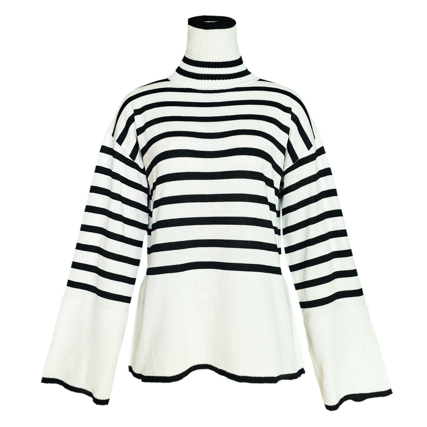 Women High Neck Knitting Striped Sweaters