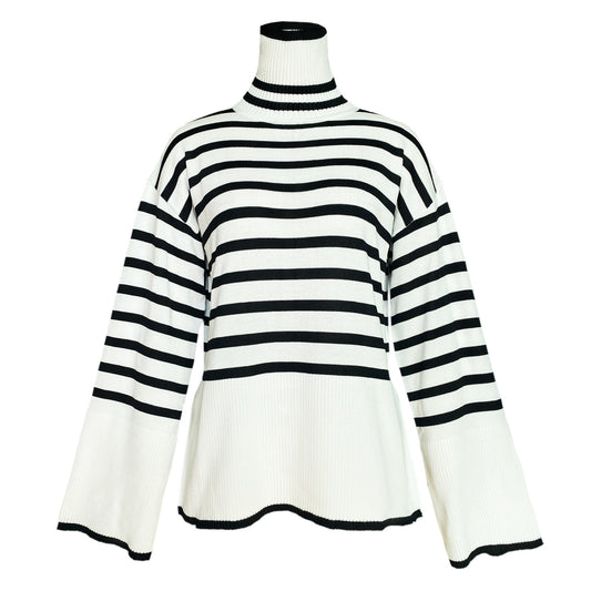 Women High Neck Knitting Striped Sweaters