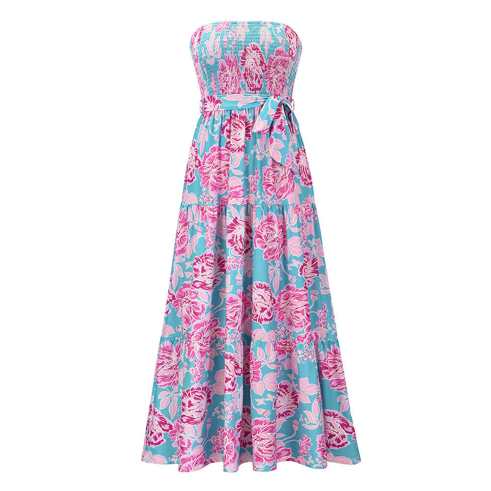 Sexy Summer Strapless Lace Up Long Maxi Dresses