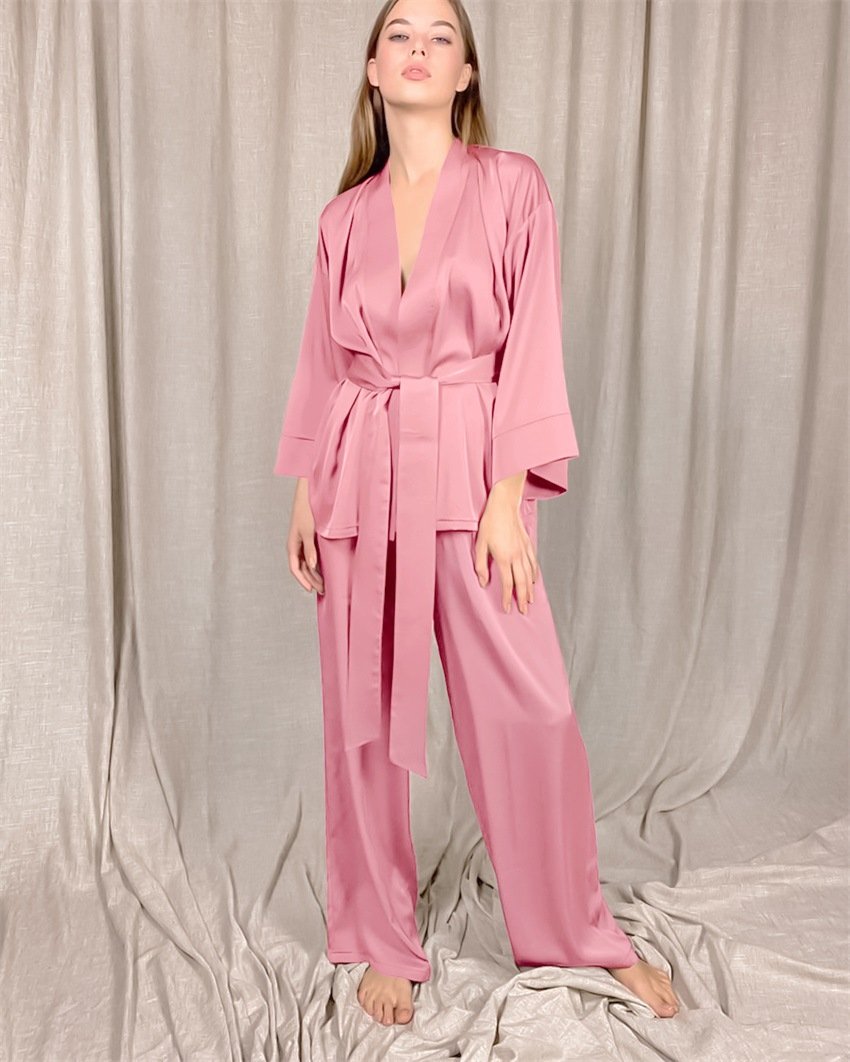 Women Satin Lace Up Fall Sleepwear Suits for Women