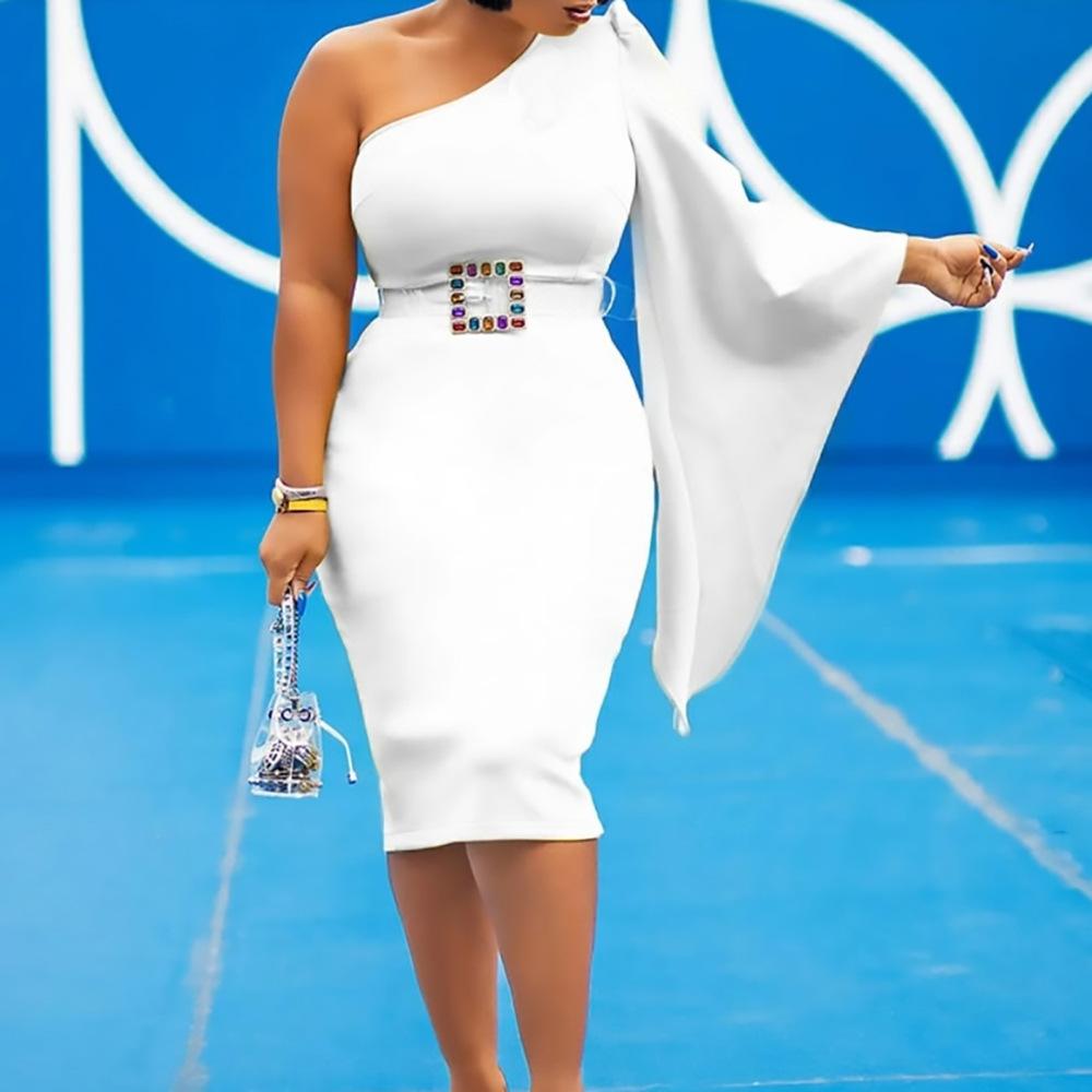 One Shoulder High Waist Plus Sizes Sexy Women Dresses-STYLEGOING
