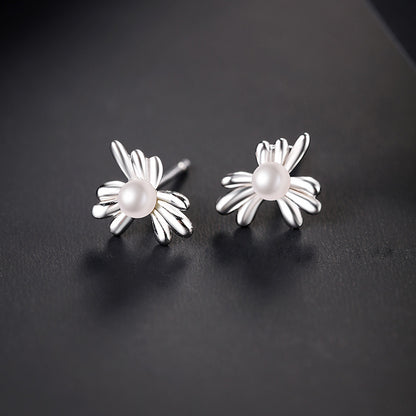 Desined Pearl Sterling Silver Earrings Studs for Women