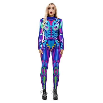 Halloween Skeleton Print Long Sleeves Slim Jumpsuits Cosplay
