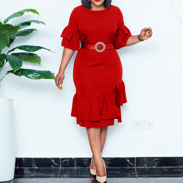 Sexy Women Office Lady Plus Sizes Sheath Dresses with Belt