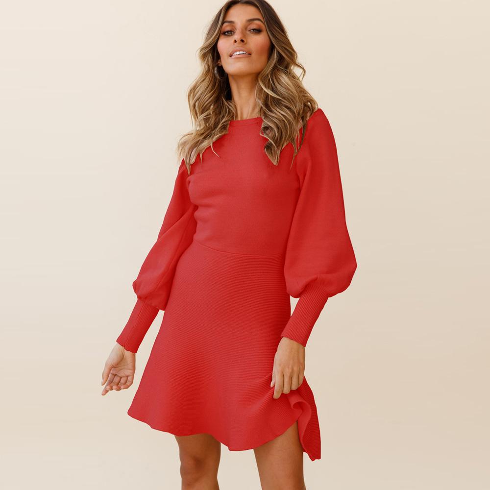 Women Plus Sizes Knitting Winter Dresses-STYLEGOING