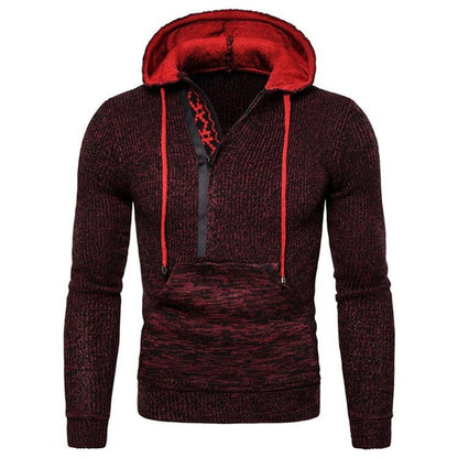 Men Knitting V Neck Zipper Hoody Sweaters-STYLEGOING