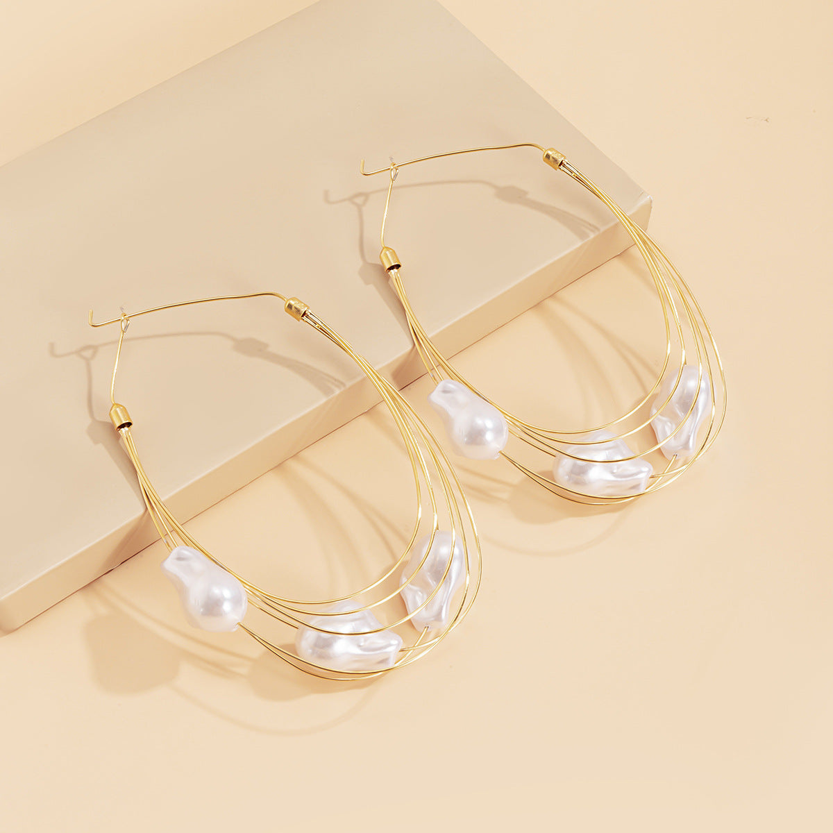 Fashion Baroque Pearl Geometry Shape Women Hoop Earrings