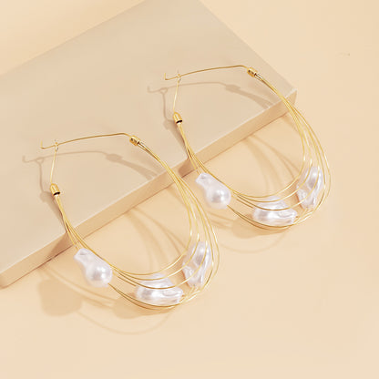 Fashion Baroque Pearl Geometry Shape Women Hoop Earrings