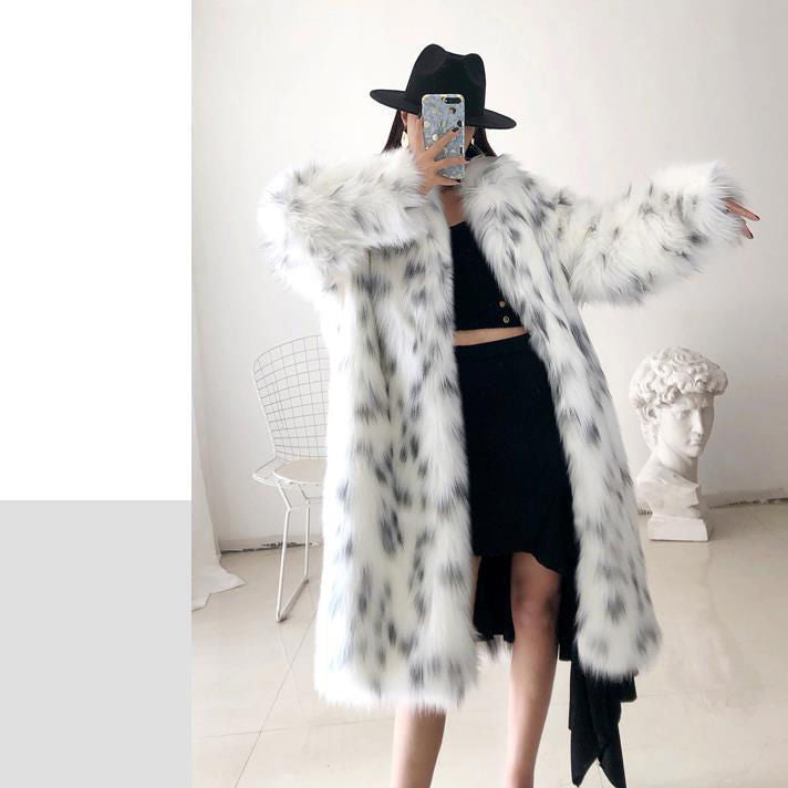 Winter Warm Artificial Fox Fur Long Overcoat for Women