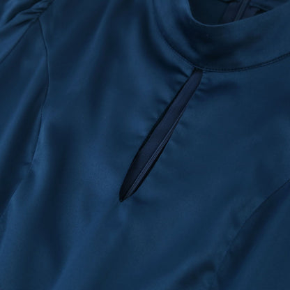 Blue High Waist Satin Sexy Long Split Front Dresses