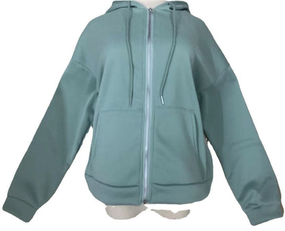 Casual Zipper Velvet Long Sleves Women Hoody Tops