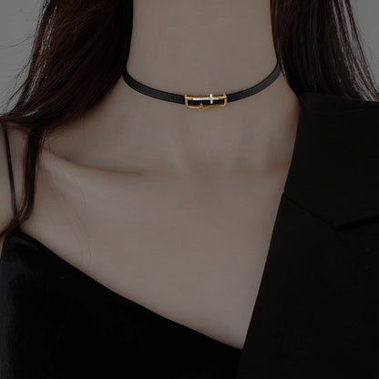 Black Leather Simple Style Necklace for Women