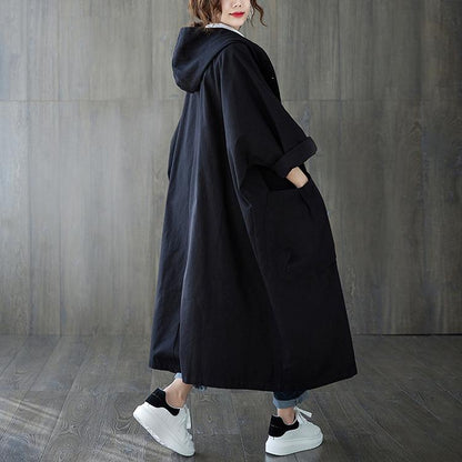 Casual Plus Sizes Long Hoody Trenchcoat-STYLEGOING