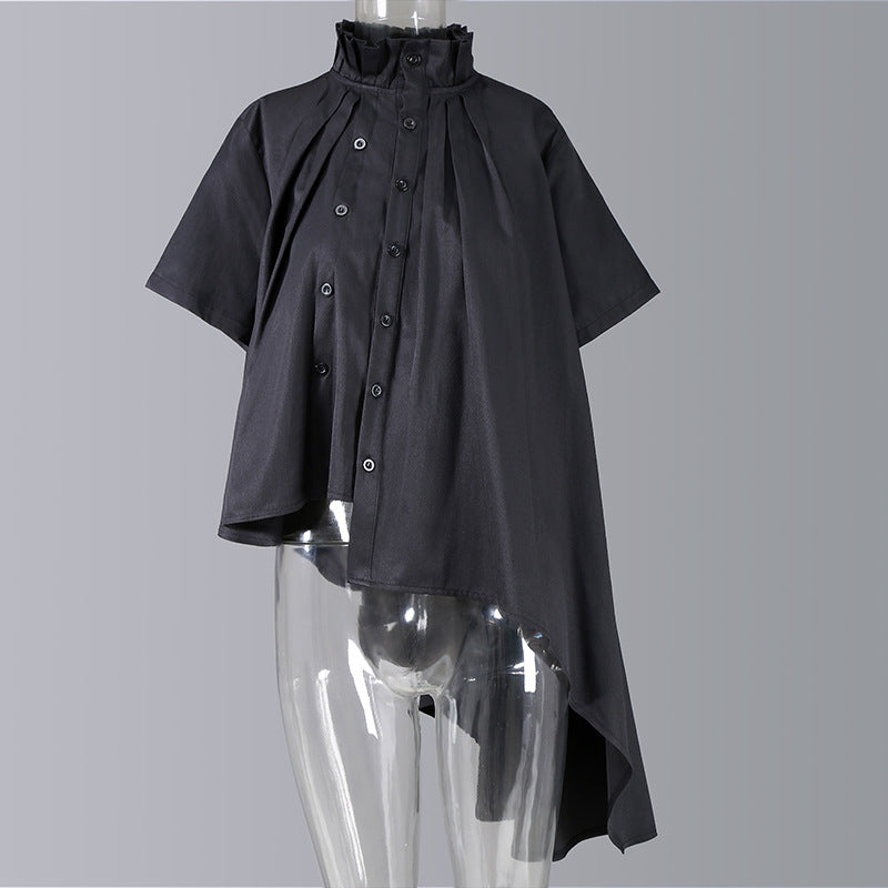 Designed Stand Collar Irregular Summer Women Shirts