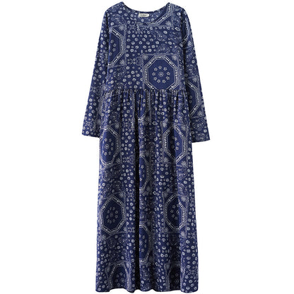 Vintage Plus Sizes Long Sleeves Blue Fall Dresses