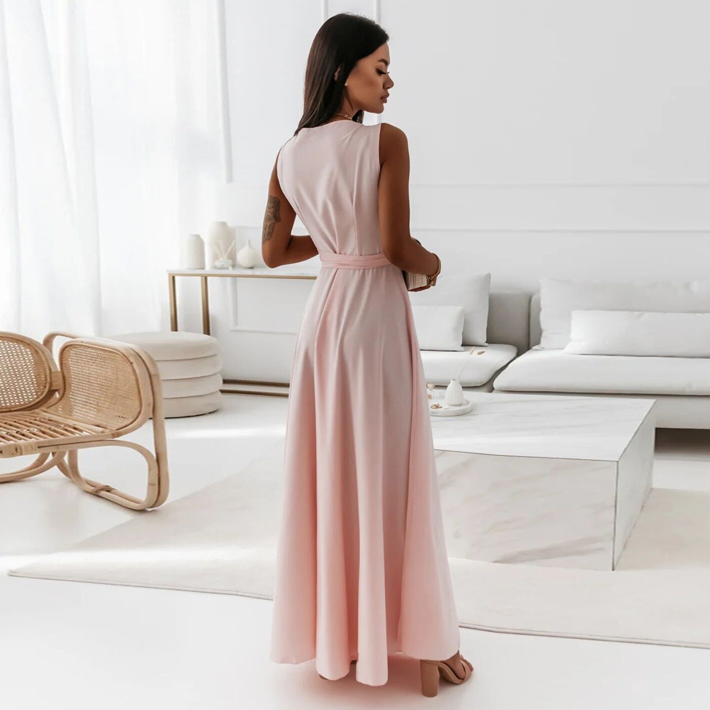 Simple Design V Neck Long Evening Party Dresses