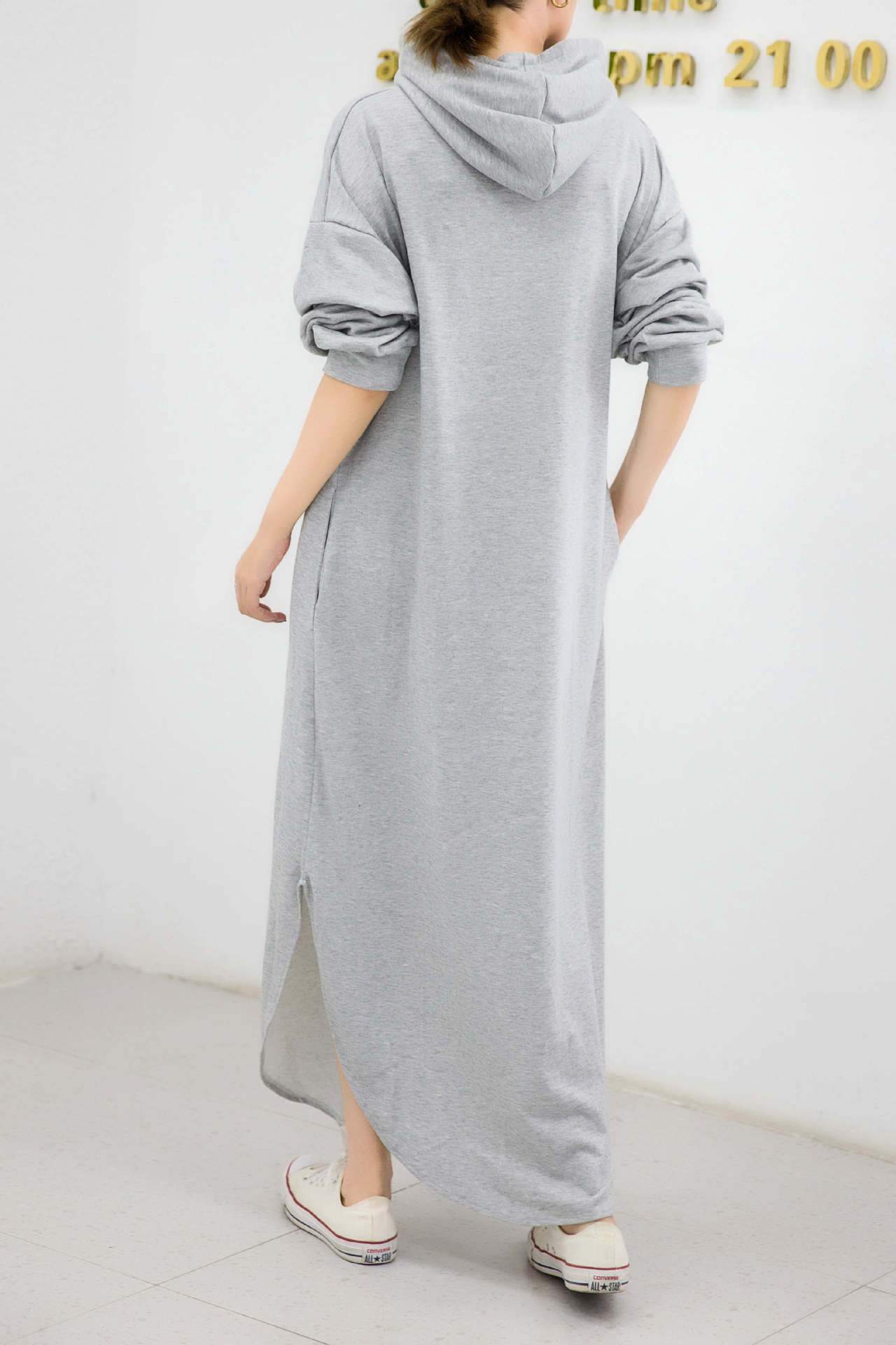 Women Casual Zipper Fall Long Hoody Dresses-STYLEGOING