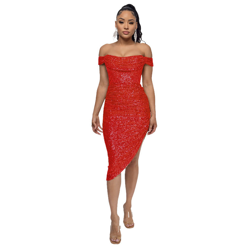 Sexy Off The Shoulder Sequined Mini Cocktail Dresses