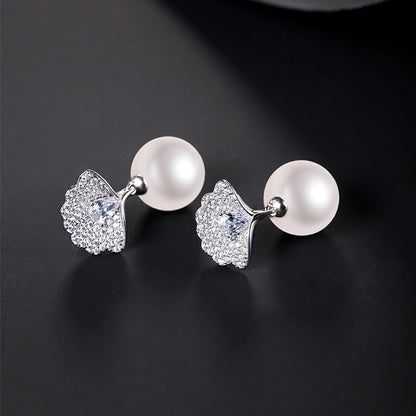 Desined Pearl Sterling Silver Earrings Studs for Women