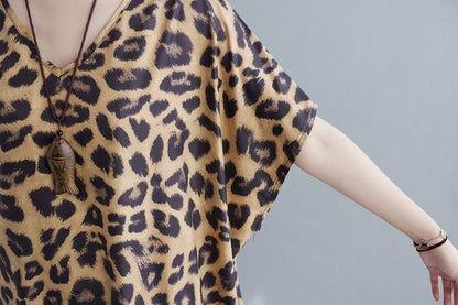 Plus Sizes Women Leopard Short Sleeve Cozy Dresses