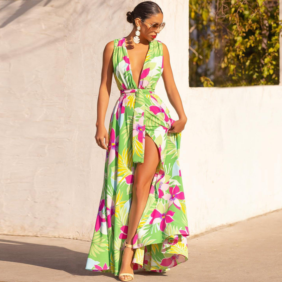 Sexy Floral Print Summer Long Dresses