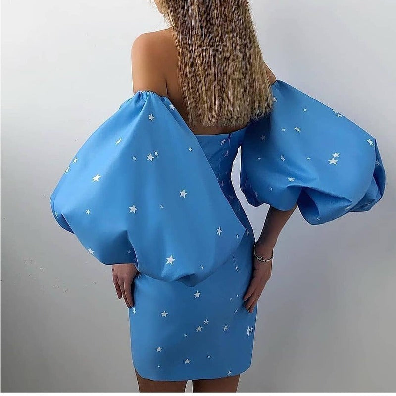 Sexy Strapless High Waist Five Star Print Dresses